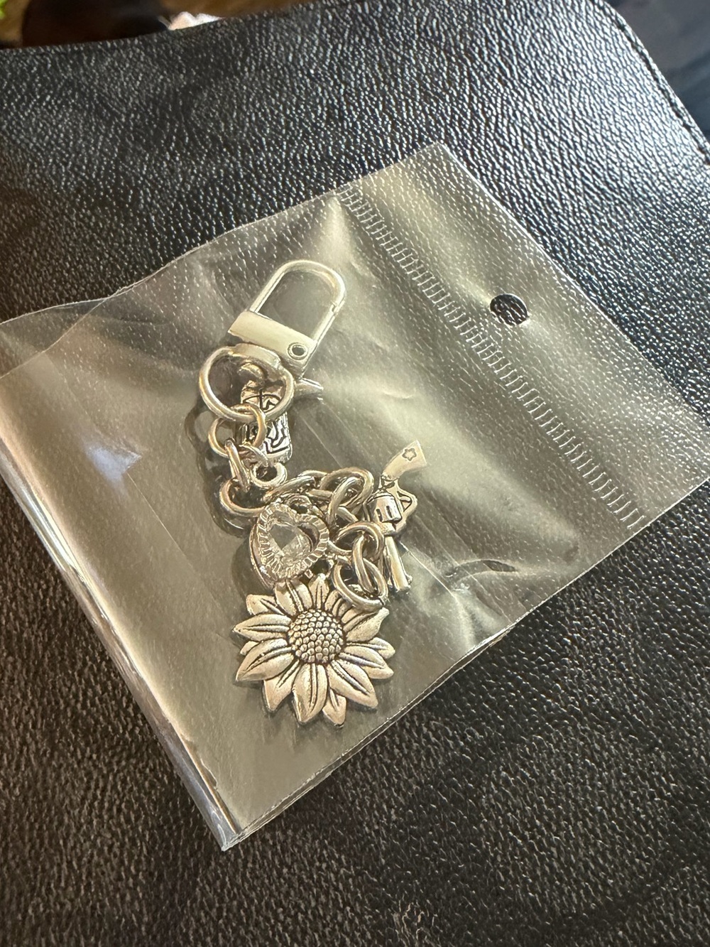 Sunflower Purse Charm Keychain with Heart, Boot and Gun Charms cubic zirconia - Picture 2 of 2
